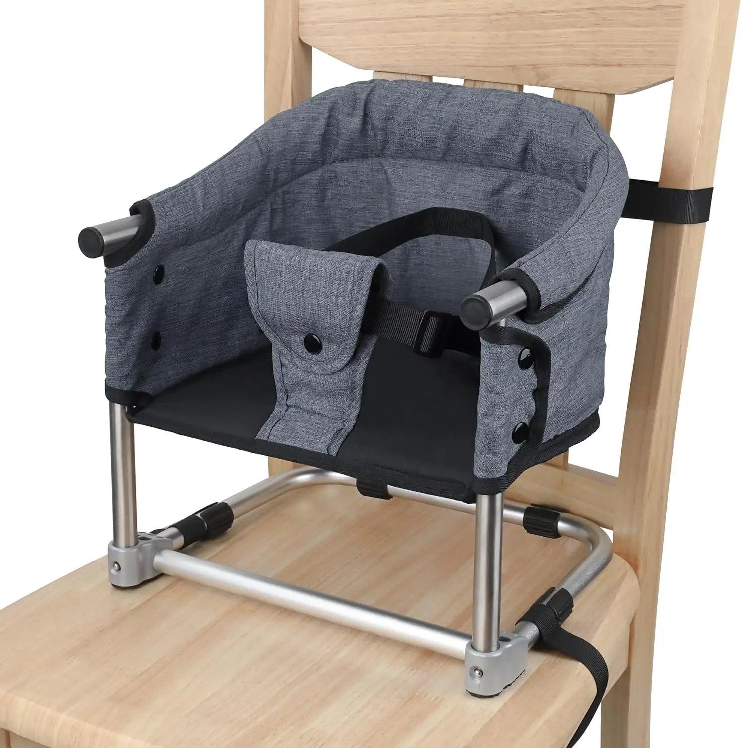 Booster Seat  Dining Table: Portable Toddler Booster Chair with Safety Buckle and Height Adjustable, Foldable Baby Feeding Chair, Kids High Chair Booster Seat  Kitchen Home Travel - Grey