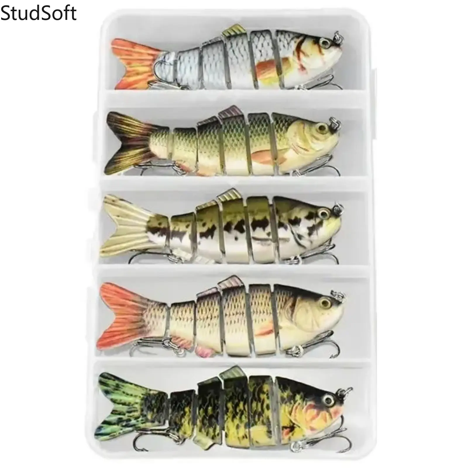 4 Inches 3D-Colorful Multi-Jointed Slow Sinking Segmented Crankbait Fishing Lures with Durable Treble Hooks, Lifelike Hard Bait for Freshwater and Saltwater, Summerwins