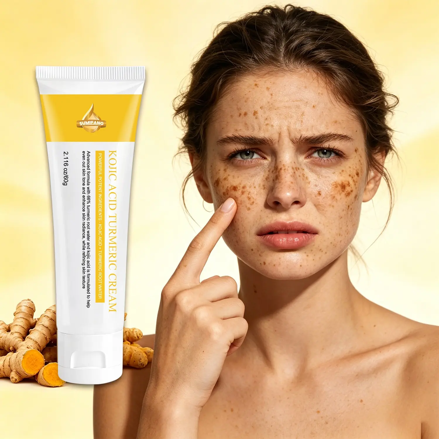 SUMIFANG Turmeric Brightening Cream 60g Face Cream – Vitamin C + Niacinamide + Glutathione – Fades Dark Spots & Boosts Radiance – Facial Care for Dull & Pigmented Skin – Suitable for All Skin Types
