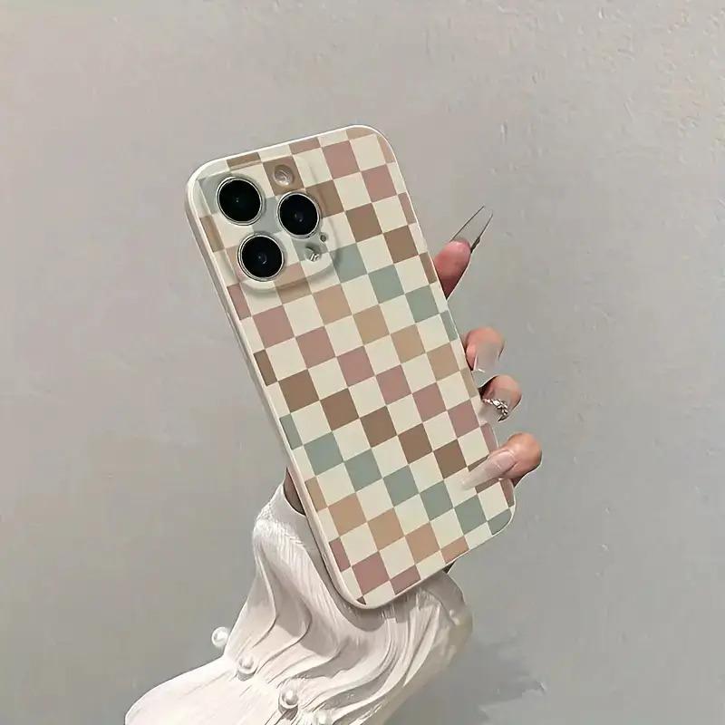 Vintage White Checkered Anti-drop Full Coverage Precision Protective Case for Apple iPhone 17 Pro Max 17 Air 16 Plus 15 14 13 12 11 Xs with TPU Material Shockproof Fashionable Cover Reinforced Edges Durable Casing.HMF42