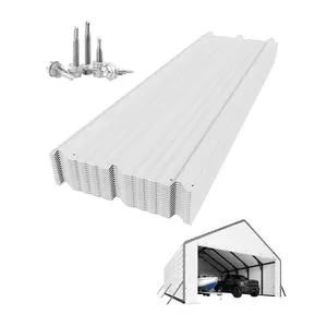 [Panels Only, No Frame] Metal Carport Roof Panels, Compatible with: 20x20ft, 20x25ft Heavy Duty Metal Carport Kits, No. 27 Galvanized Steel Rib Panels, 60.24'' X 19.7'', 16 Pieces, White