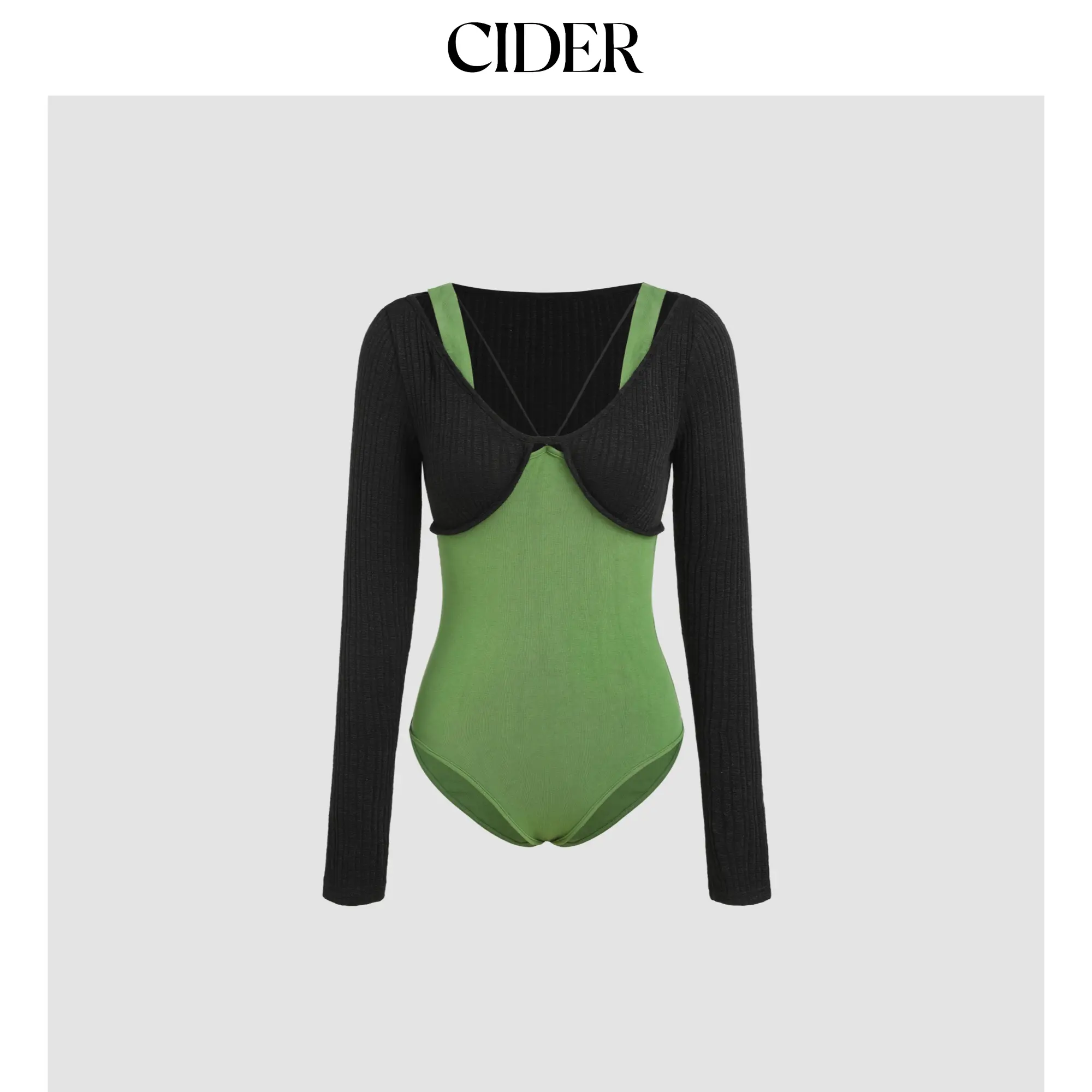 Cider [size 2-8] Rib Two Tone Long Sleeve Bodysuit SummerFinds