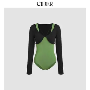 Cider [size 2-8] Rib Two Tone Long Sleeve Bodysuit Dealsforyou