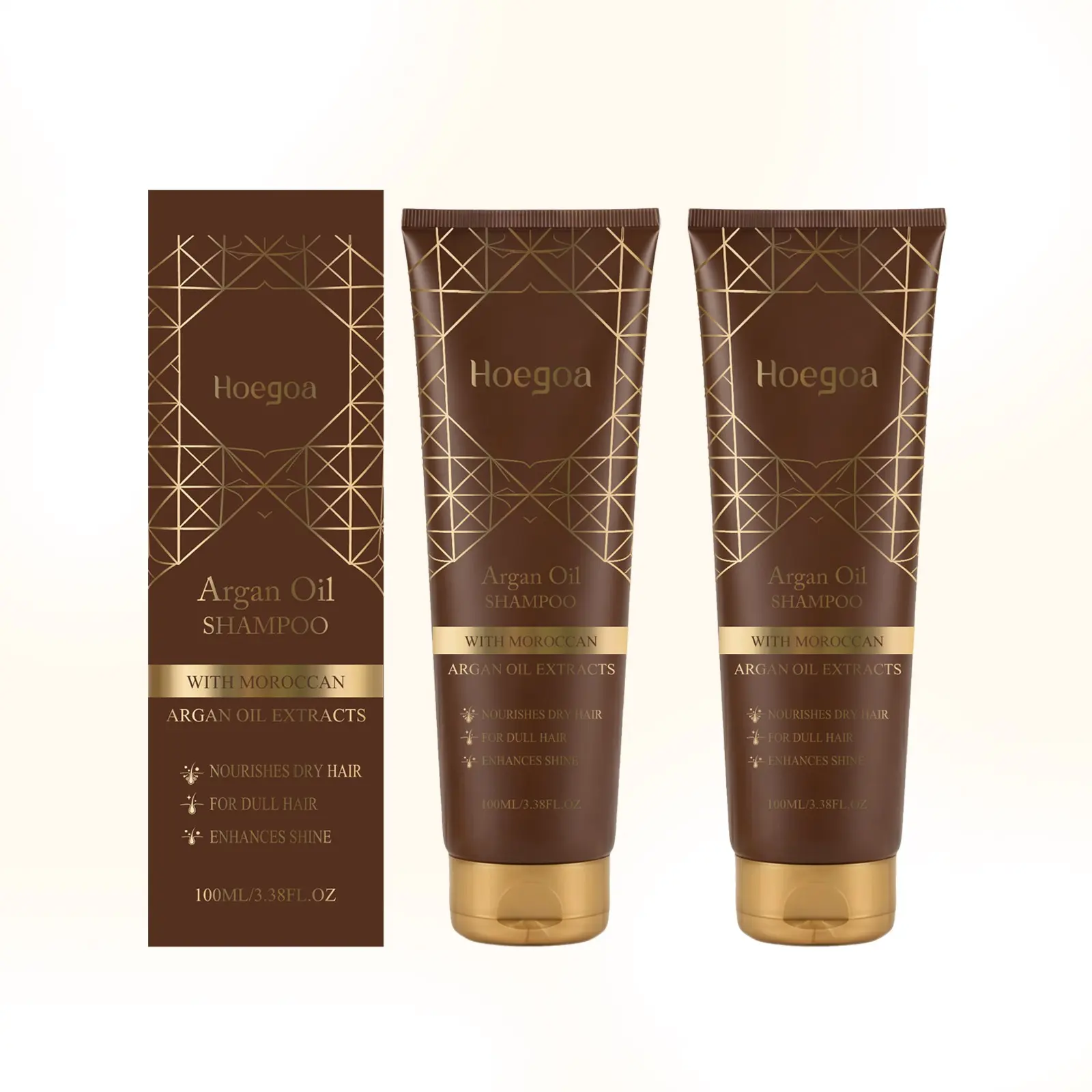 Hoegoa Moroccan Argan Oil Shampoo, 2-Pack 100ML, Smooth Hair Care, Nourishing and Volumizing, Gentle Moisturizing, Aloe Vera Formula