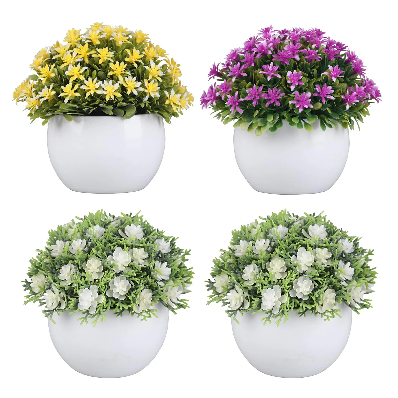 4PC Artificial Potted Plants – Realistic Mini Faux Greenery in Durable Plastic Pots – PE Leaves and Flocked Foam, Easy to Clean