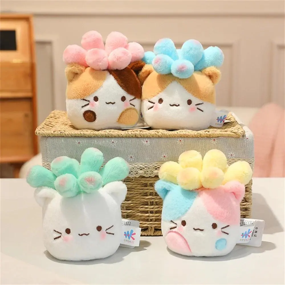 Cute Succulent Cat Stuffed Animal Soft Fluffy Potted Plant Plush Toy Kawaii Squishy Cat Plushie for Cat Lovers Gift Office Decor