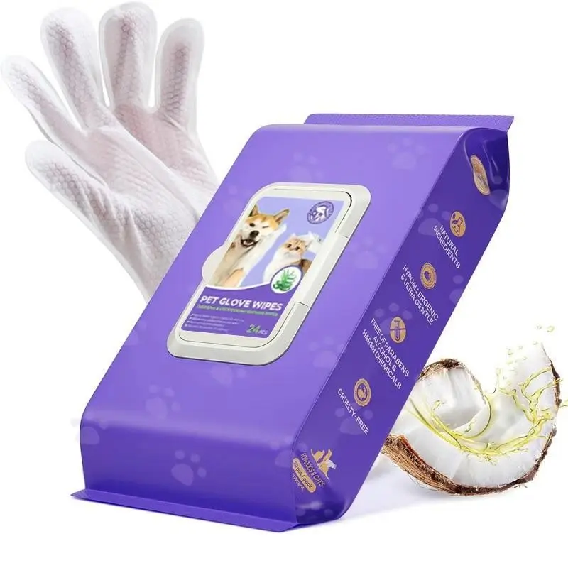 Pet Gloves for Dog Bathing, Odor Removal, Disposable Cat Cleaning Wipes, Pet Wet Towels, Easy-To-Use, Hygienic, Convenient