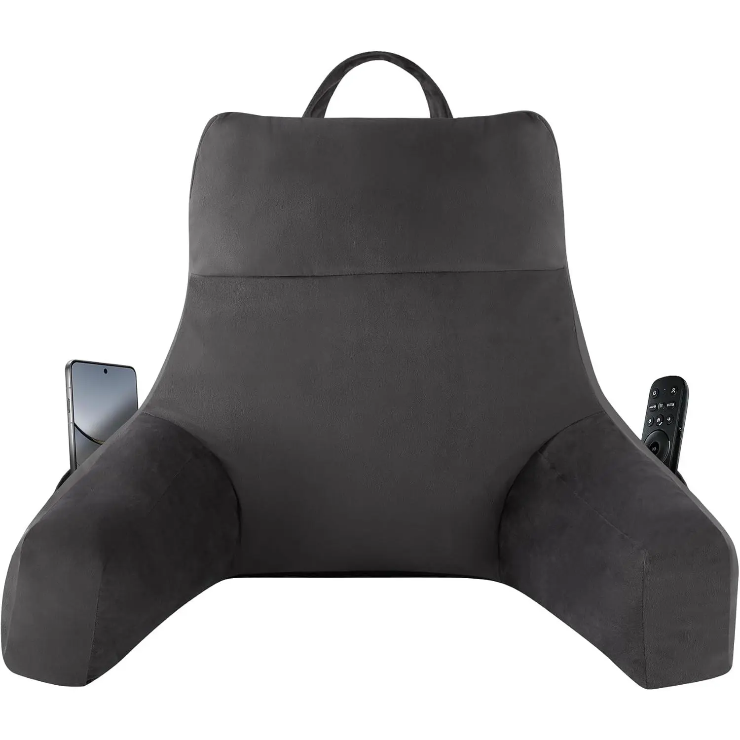 Back Pillow for Bed Sitting up, Reading Pillow for Sitting in Bed Adult, Back Support Pillow, Memory Foam Sit up Lounge Backrest Pillow with Arms for TV, Couch, Chair, Dorm, 18 Inch, Grey