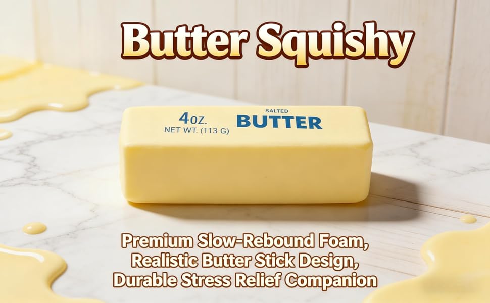BINOK New Squeeze Ball Realistic Butter Stick Soft Squeeze Toys, Upgrade Stress Relief Fidget Toys Wet Slow Rebound Stress Relief Toy,Slow Rebound Cute Butter Squeeze Stress Balls (Beige+Beige)