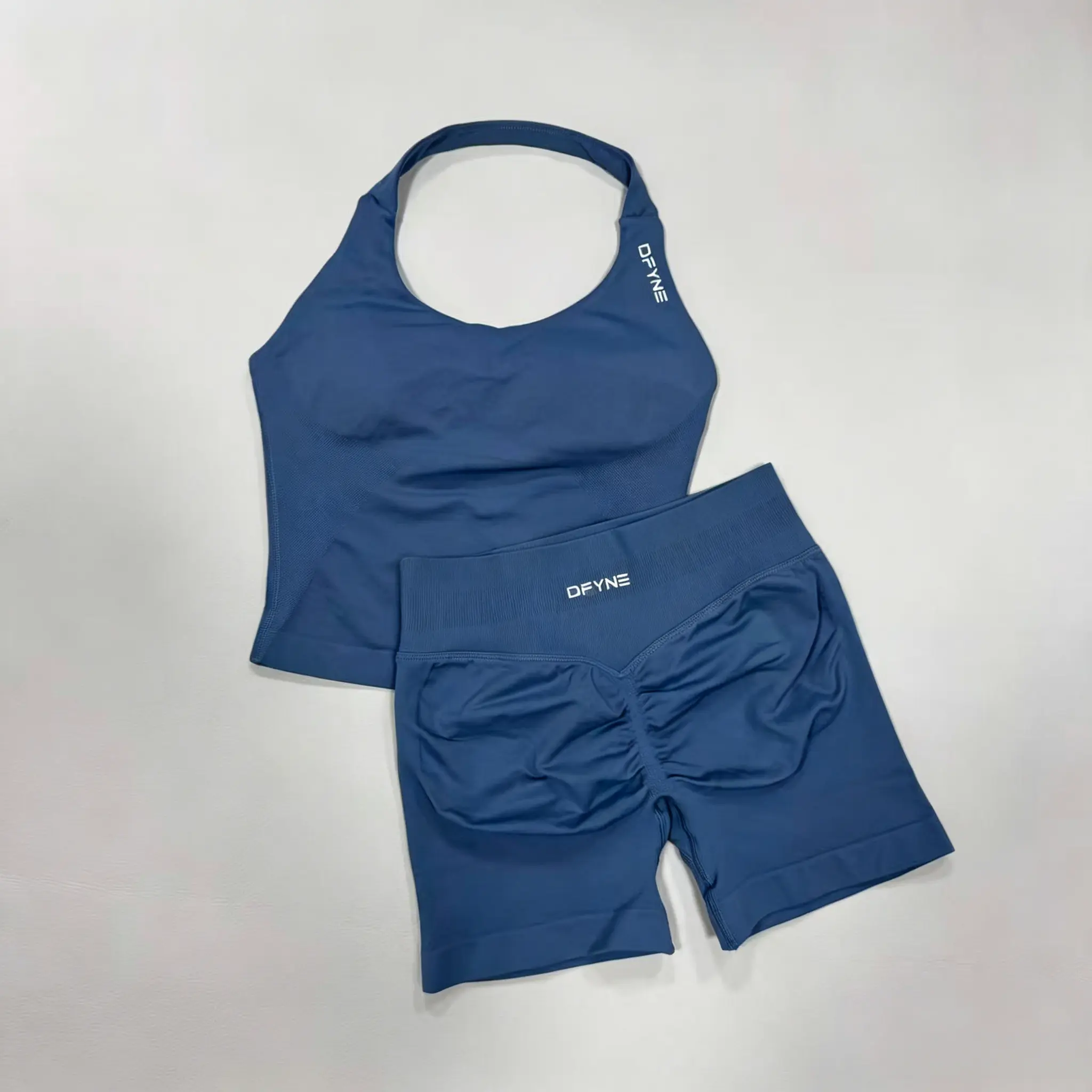 Women's DFYNE Matte Nylon High-Stretch Seamless 2-Piece Active Set - Short Sleeve, Shorts, Dry Fit, Pull On, Normal Type, Aesthetic Yoga Co-Ord, Gym Workout Apparel