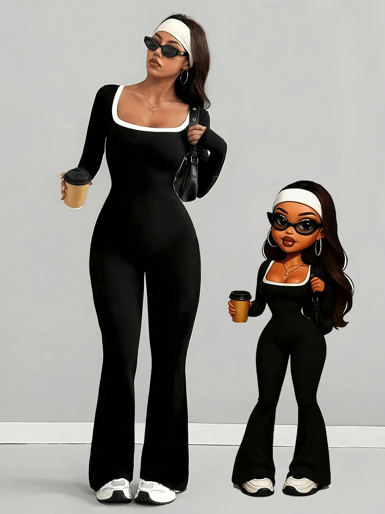 Spring Summer Retro Sexy One-Piece Pants, Square Neck Long Sleeve, Stretchy Skin-Friendly Design, Daily Commute Fitness Sport Style, Square Neck Jumpsuits