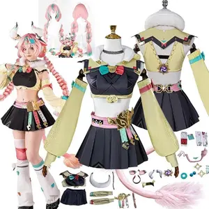 Women's Genshin Impact Varesa Comic Costume Set, Comfortable Fabric Cosplay Outfit with Wig, Skirt, Headwear, Tail, Natlan Collective of Plenty Themed for Halloween Party Accessories