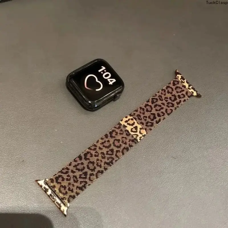 Leopard Print Magnetic Snap Watch Band Compatible For Apple Watch Series SE 8 9 10 11 Wild Spring Summer Replacement Strap