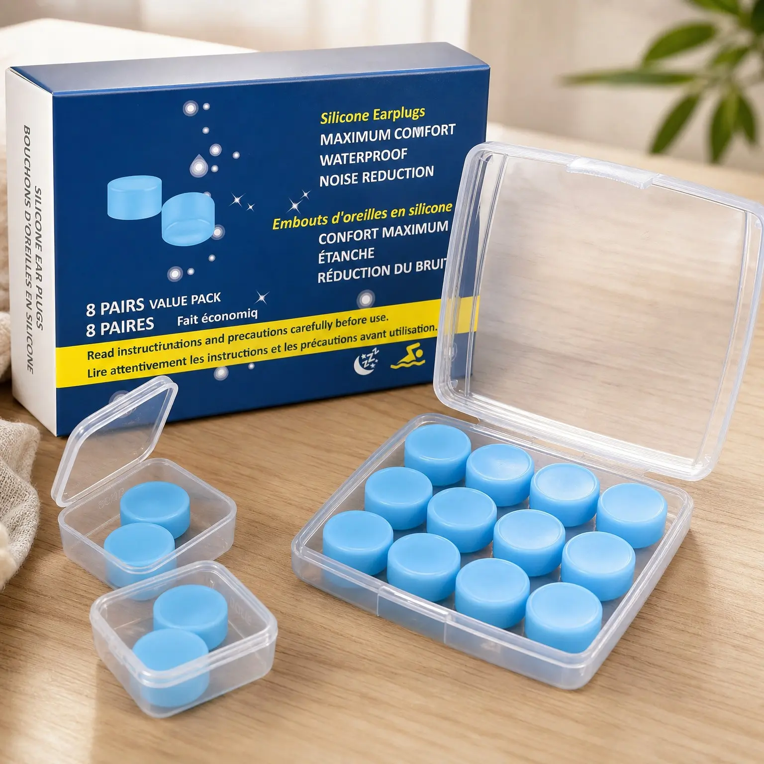 16 Moldable Noise Cancelling Silicone Ear Plugs for Sleeping, Swimming, Snoring, Studying – Blue