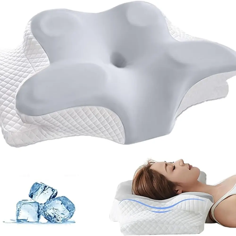 Memory Sponge Butterfly Shape Relaxing Neck Slow Rebound Neck Pillow Sleep Orthopedic Pillow Bedding, Upgraded Ergonomic Orthopedic Neck Support Pillow, Used for Back, Side, and Abdominal Sleep, Advanced Contour Bed Pillow with Washable Lid