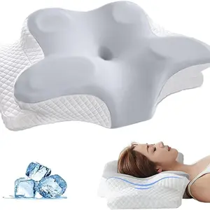 Memory Sponge Butterfly Shape Relaxing Neck Slow Rebound Neck Pillow Sleep Orthopedic Pillow Bedding, Upgraded Ergonomic Orthopedic Neck Support Pillow, Used for Back, Side, and Abdominal Sleep, Advanced Contour Bed Pillow with Washable Lid