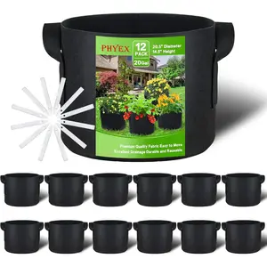 12-Pack 20 Gallon Grow Bags, Heavy Duty Fabric Pots with Handles, Reusable Plant Bags for Vegetable, Herbs & Flowers, BPA-Free, Breathable, Durable
