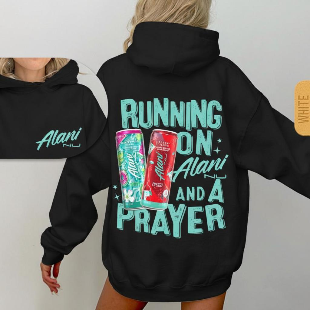 Energy Hoodie – Running on a Prayer Graphic Hoodie, Funny Motivational Caffeine Pullover for Women, TikTok Viral StyleTrending 2026 Unisex