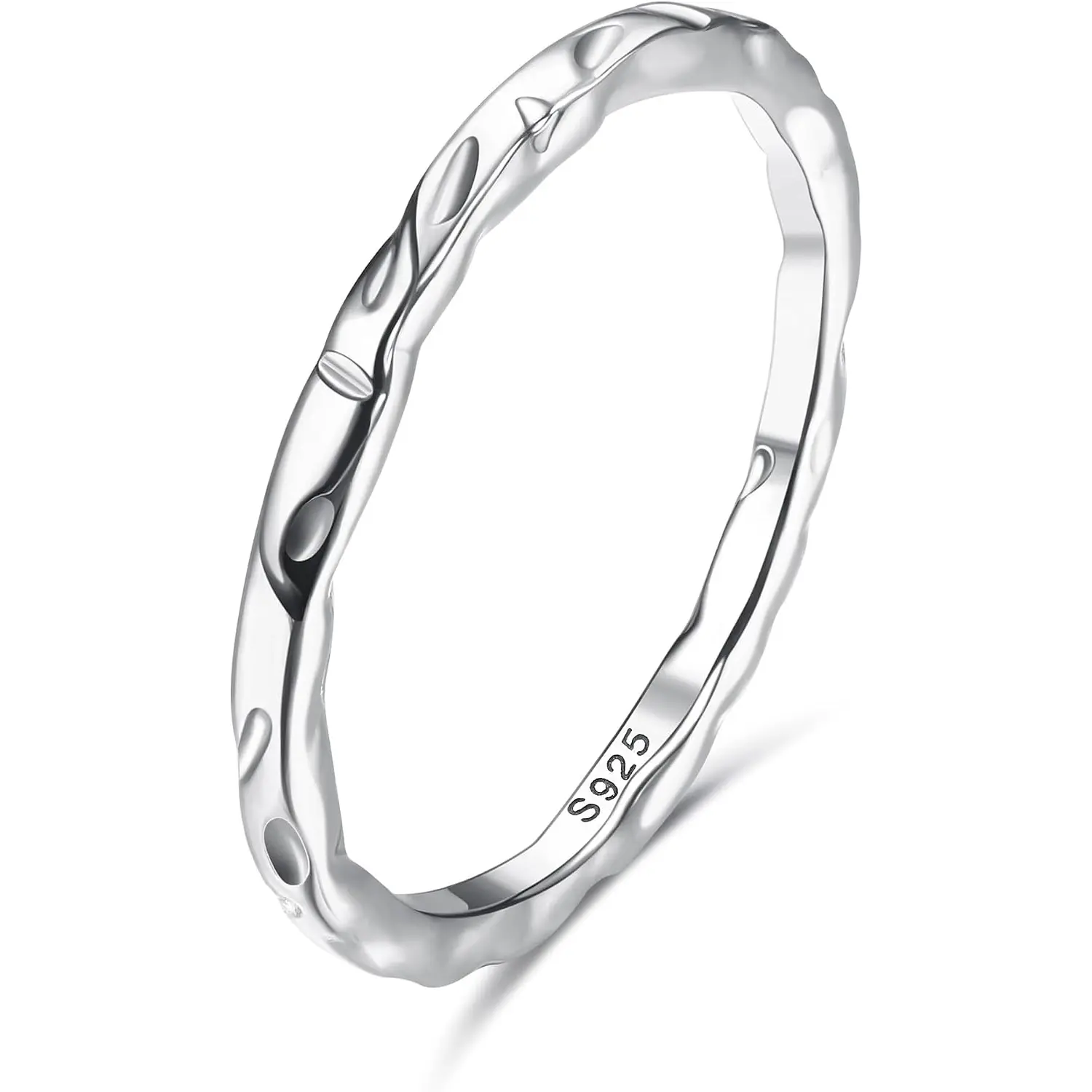 S925 Sterling Silver Ring for Women Men 18K White Gold Plated Thin Plain Stackable Statement Thumb Rings High Polished Hammered Band Rings Trend Jewelry Gift Comfort Fit Size 6 -11
