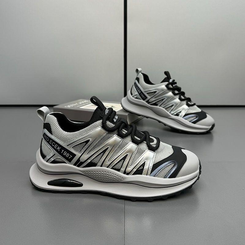 Men's thick-soled sneakers, height-enhancing, comfortable, lightweight, trendy shoes, color-blocked, low-top, lace-up, mesh, breathable men's shoes