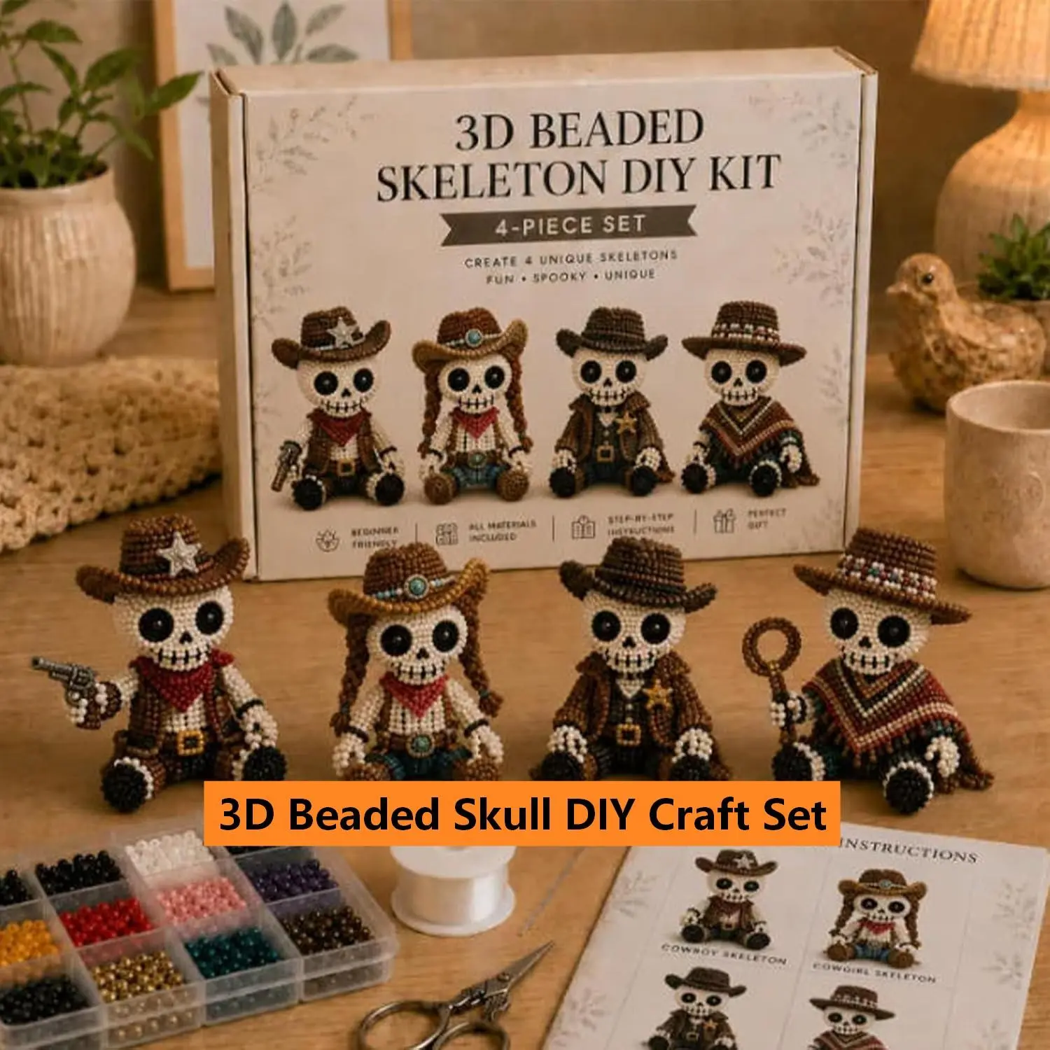 3D Skull Bead Jewelry Making Kit, Beaded Set, DIY Craft Supplies, Creative Handmade Accessories, Perfect for Beginners & Enthusiasts