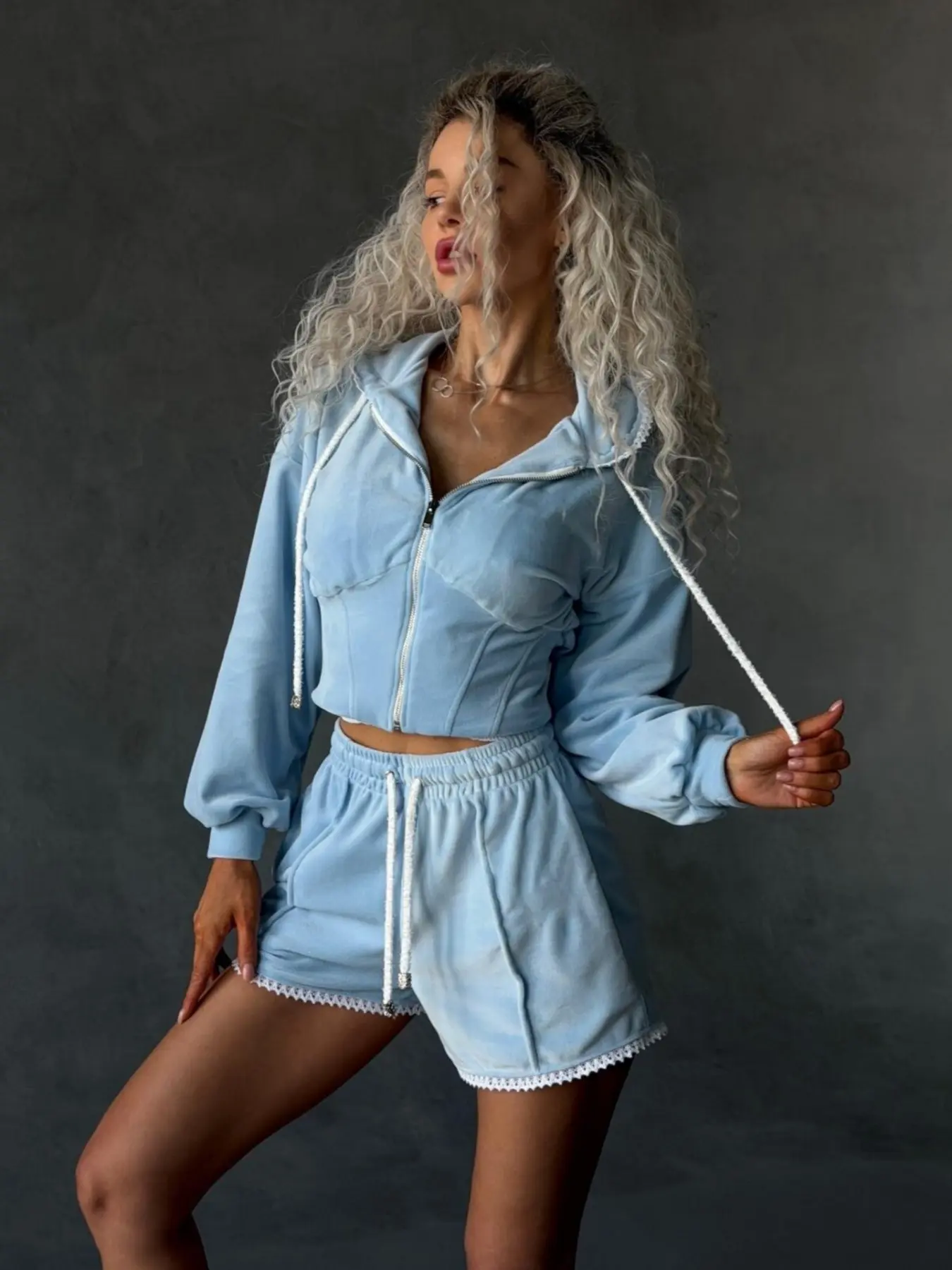 Women's Fashion Casual Set, Velvet Patchwork Pocket Long Sleeve Cardigan Jacket Shorts, Spring Fall Streetwear, Daily Outdoor Clothing