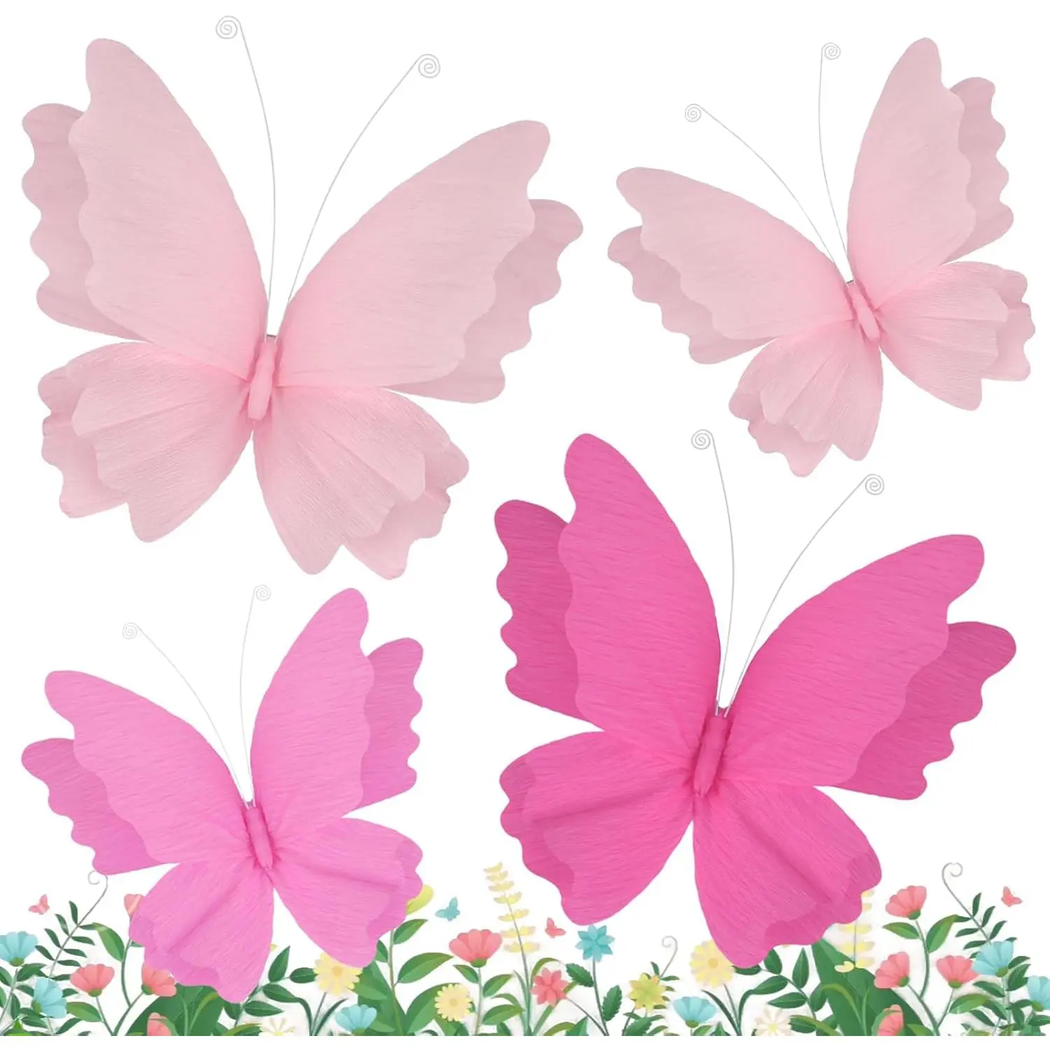 Large Butterfly Party Decorations - 4Pcs 3D Crepe Paper Hanging Butterfly Pink Giant Butterflies for Girls Women Birthday Party Baby Shower Wedding Spring Flower Garden Nursery Decor