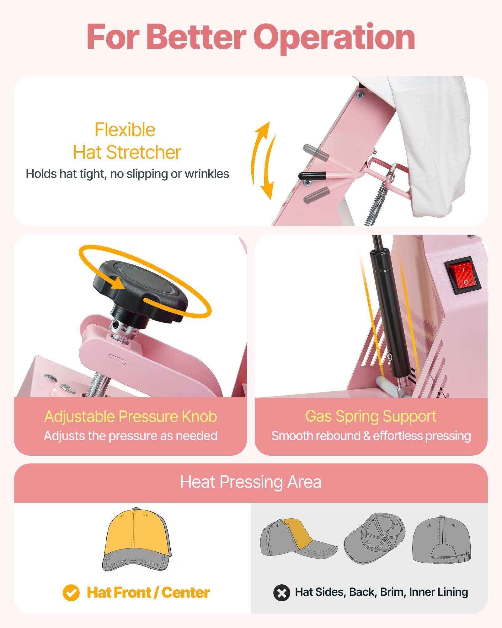 VEVOR Hat Heat Press Machine, with 4pcs Interchangeable Platens, Precise Temperature and Time Control, Hat Press for HTV Iron On and Sublimation Projects, for Caps, Headbands, Cuffs, Face Masks, Pink VEVOR Hat Heat Press Machine, with 4pcs Interchangeable Platens, Precise Temperature and Time Control, Hat Press for HTV Iron On and Sublimation Projects, for Caps, Headbands, Cuffs, Face Masks, Pink