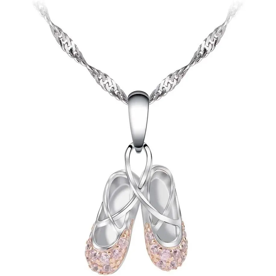 925 Sterling Silver Ballerina Necklace with Cubic Zirconia Ballet Slippers Pendant, 18 Inch, Nickel-Free Lead-Free Hypoallergenic Jewelry Gift for Girls, Teens, Women & Dancers(Gift)