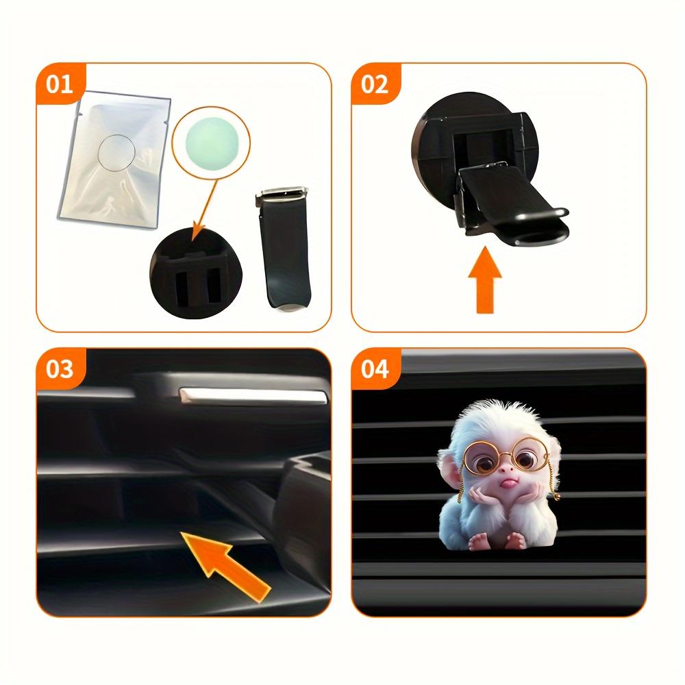 Cute Monkey Car Air Vent Clip Freshener with 2 Aromatherapy Tablets – Adorable Cartoon Design, Acrylic Decoration for Fresh Car Interiors, Includes Glasses & Bubbles Illustration, Funny Car Air Freshener