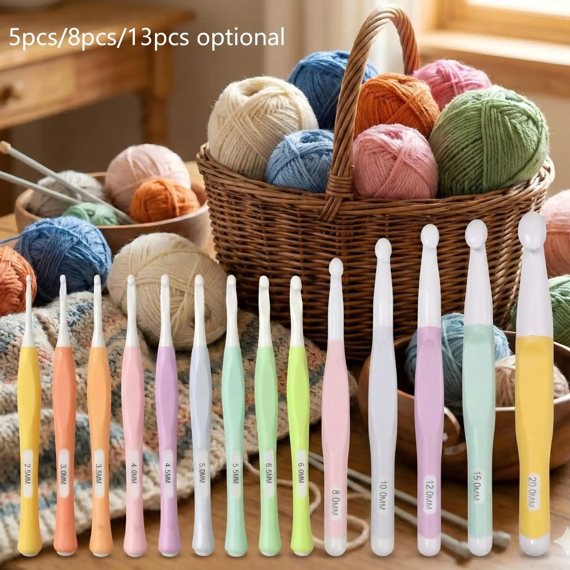2026 13pc Ergonomic Crochet Hook Set From 2.5 to 20mm, Anti-Slip Rubber Handled Colorful Crochet Needles for DIY Knitting Crochet Hooks Set