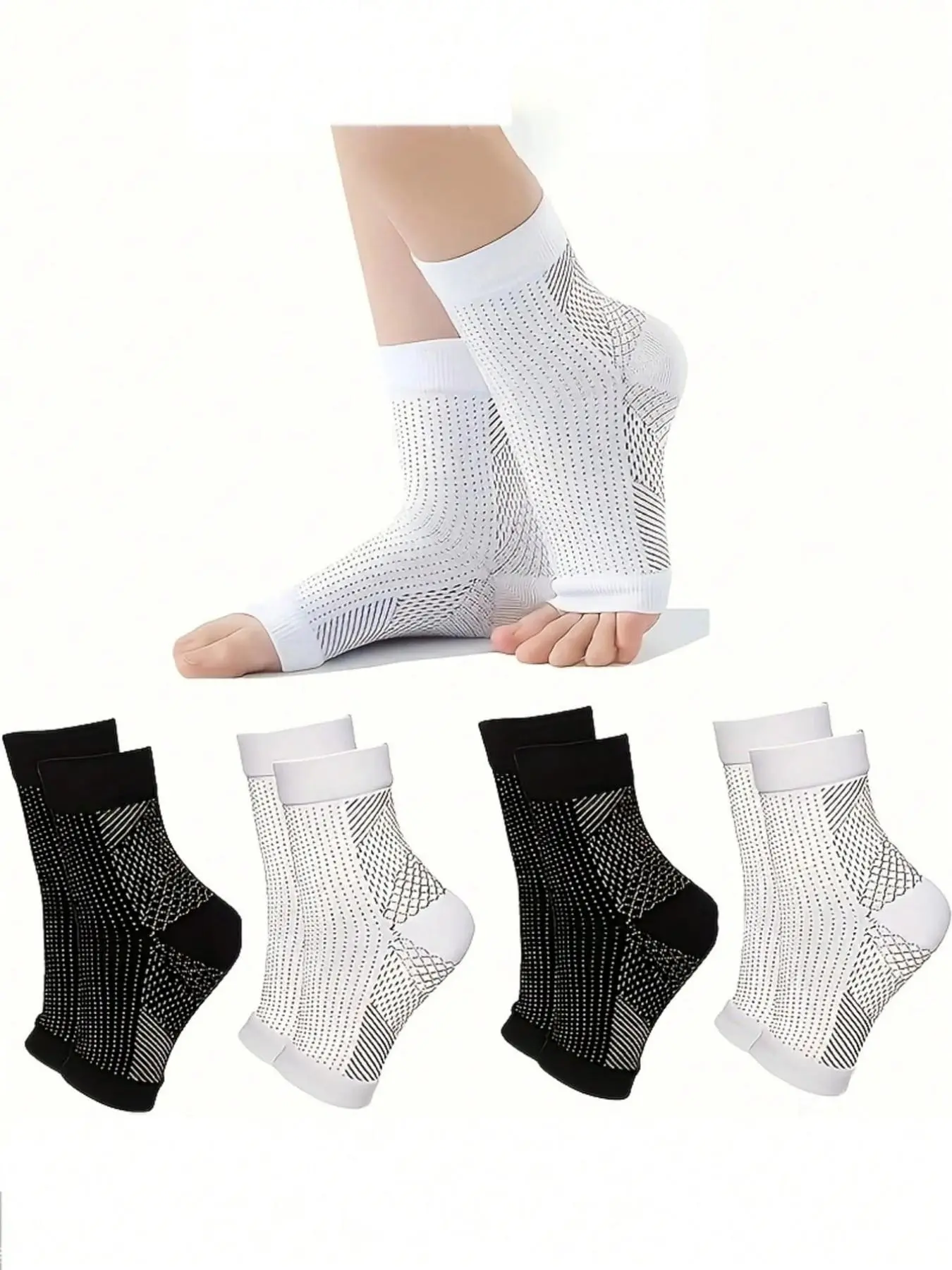 Women's Compression Socks, 4 Pairs, Ankle Support, Breathable, Soft, Outdoor Running & Cycling, Outdoor Sports Socks, Short Toe Pressure Socks