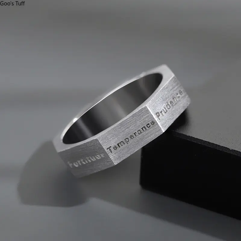 Men Ring Vintage Men Ring Seven Virtues Themed Copper Silver‑Plated Finger Band Trendy Ins Hip‑Hop Niche Single‑Wear Hand Jewelry for Men Daily Street Style Party Night Out