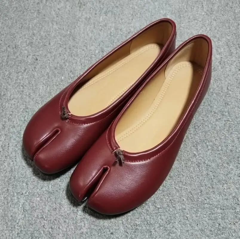 New Soft Leather Split Toe Women Tabi Ballet Flats Spring Autumn Comfortable Walking Lazy Loafers Casual Girls Dance Shoes