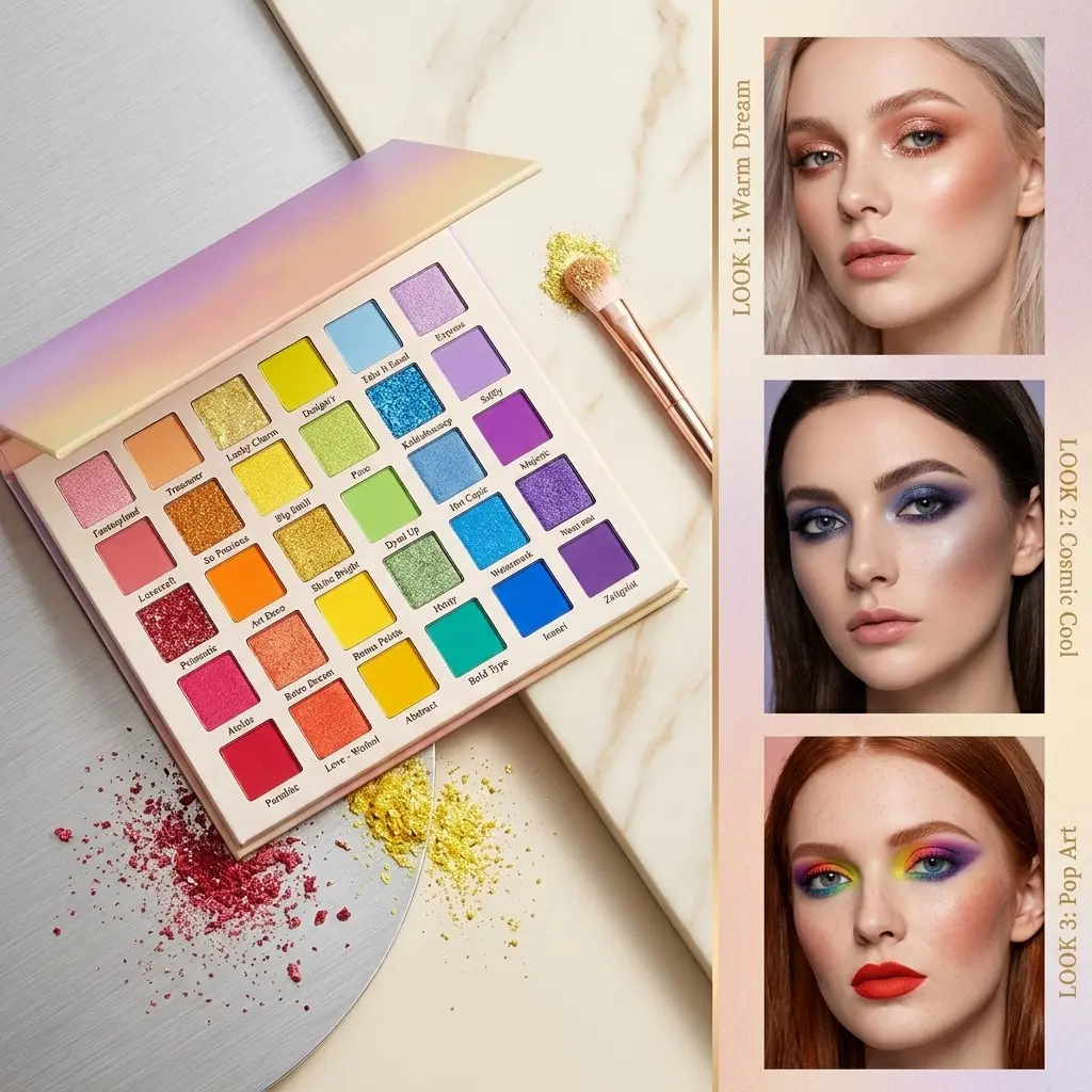 30-Shade Dopamine Rainbow Candy Eyeshadow Palette, Macaron Pastel & Bold Colors, Matte + Shimmer Glitter Combo, Sparkly Shimmer Eyeshadow, Long-Wear Pigmented Makeup for Stage, Smoky Eyes & Festivals