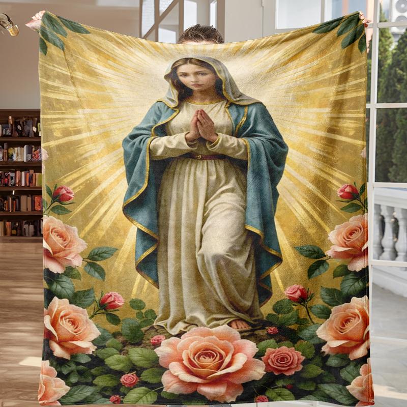 Surprise Virgin Mary Blanket, Soft Warm Throw, Virgin Mary Flannel Throw Blanket Snug Cozy Touch Super Soft Neutral Color