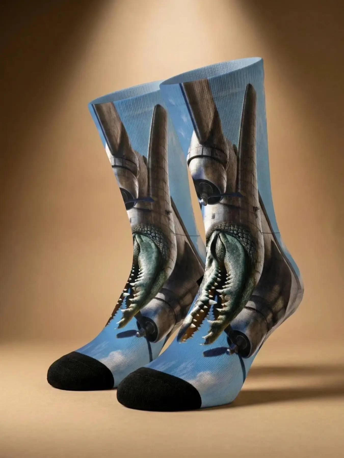 1 Pair BIIHUDU Men's Italian Brainrot Socks — Colorful Bombardiro Crocodilo Crocodile Bomber Print Socks, Mid-Calf Socks: Cartoon, Cute, Soft, Breathable, Fashionable, Casual, Streetwear, All-Over Print Design