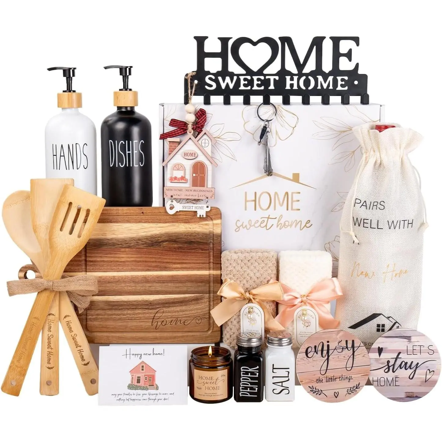House Warming Gifts  , 19 count    Basket For Homeowners, Couple Women Neighbor - Includes Decoration, Kitchenware, Towel, Greeting Card, First Time  Buyer , Housewarming Gifts