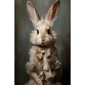 5D Diamond Painting Kit for Adults Kids Rabbit with Bow Decor Full Drill Rhinestone Arts Craft Set Include Tools Unframed DIY Home Wall Decoration Living Room Bedroom Gift Idea