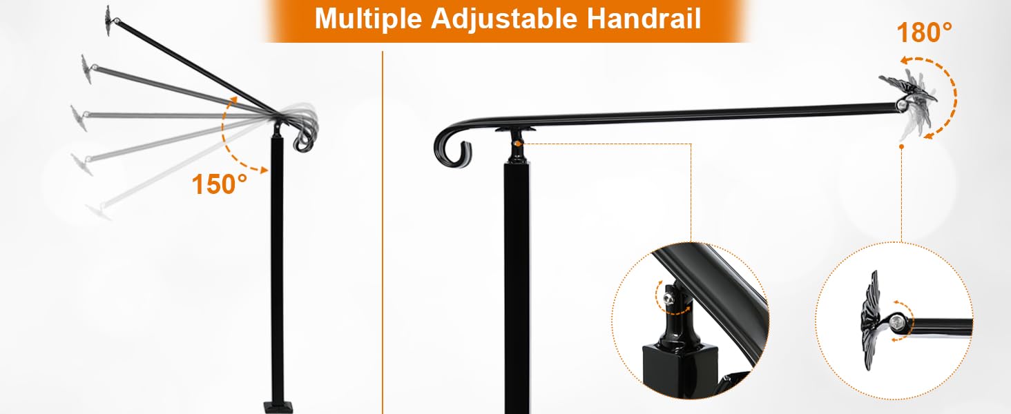 Handrail 1-2 Step, 31.5" W X 35" H Wall to Mounted Wrought Iron Handrails, Handrails for Steps