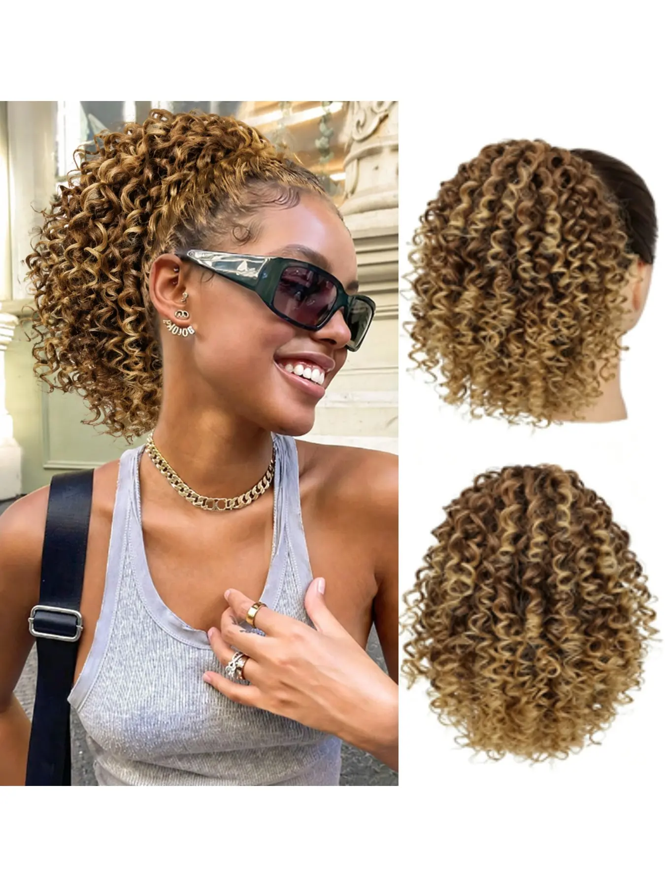 Drawstring Ponytail,10 Inch Ponytail Extension for Black Women Curly Drawstring pony tails hair extensions Afro Kinky Curly Hairpieces for Daily Use