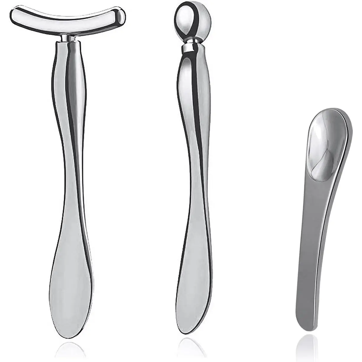 3 Pcs Metal Face Care Tool Set - Eye Cream Applicator, Manual Rolling Massage Stick, Makeup Cream Spoon, Mini Size Facial Massager for Reducing Puffiness, Wrinkles, Dark Circles, Reduces Puffiness