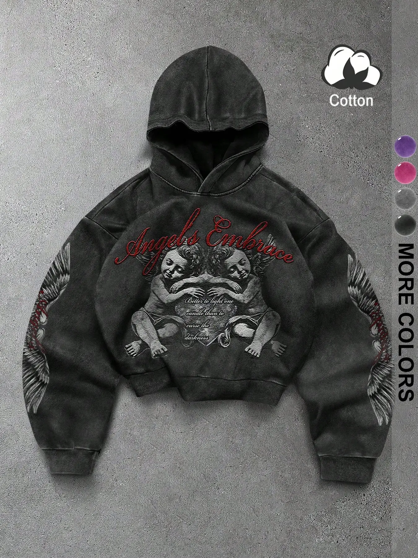 Men's Angel Statue & Wings Graphic Hoodie, Deep Street Style, Fall Winter Casual Sweatshirt, Long Sleeve Y2K Fashion