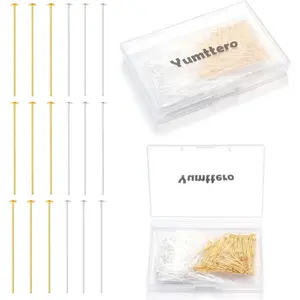 400 PCS 20mm/0.79 Inch Straight Head Pins for DIY Craft Earring Bracelet Necklace Pendant Jewelry Making (Head Pin,Sliver&Gold Color)