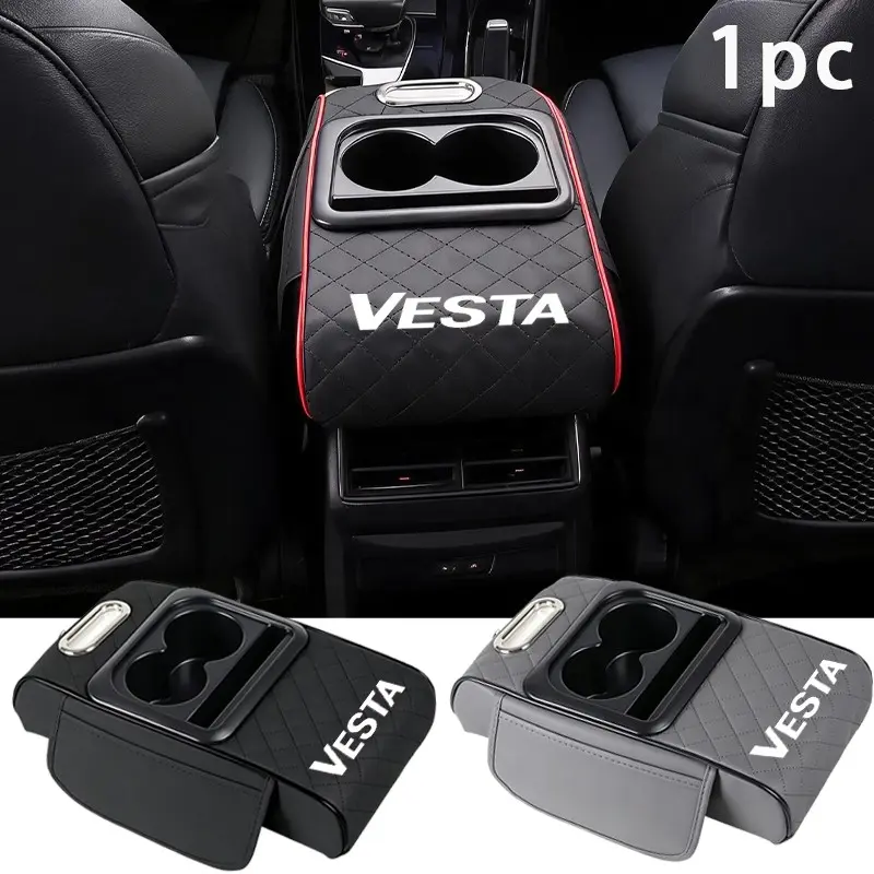 Lada Vesta Ergonomic Armrest Cushion, Four-In-One Storage, Paper Towel Box, Cup Holder, Non-Slip, Easy Assembly, Car Interior Accessory