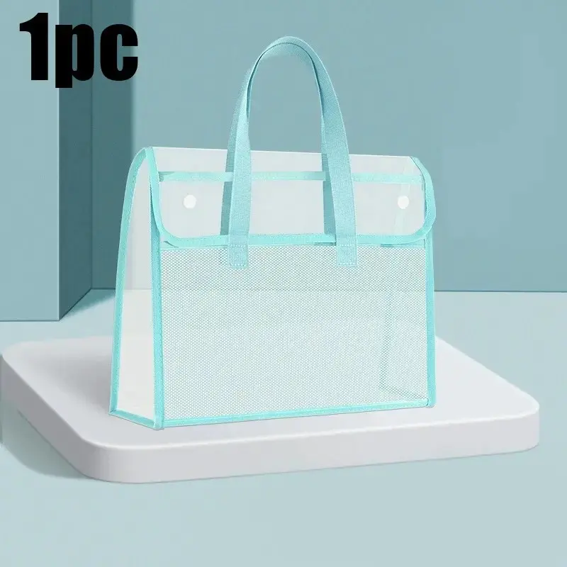 Waterproof Sealed No Leakage PVC Clear Book Pouch Snap Fastener Design Double Layer Storage Wear Resistant Handheld Document Organizer For Daily Learning Office Use Resealable Bag Lightweight