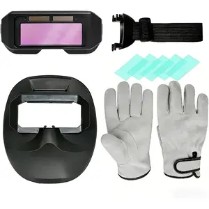 Welding Goggles Auto Darkening, Adjustable Safety Glasses Set - Leather Gloves & Face Shield & Replacement Lenses