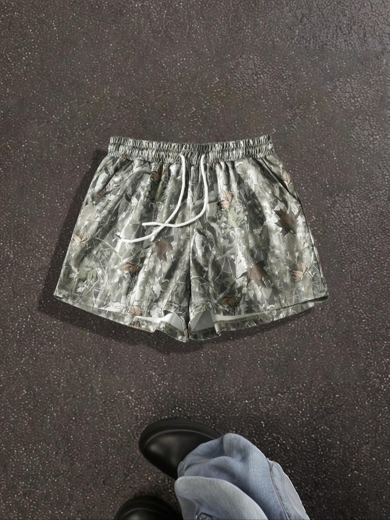 Unisex Branch-Print Camouflage Shorts, Casual Comfy Breathable Bottoms for Summer, Streetwear Shorts for Daily Wear