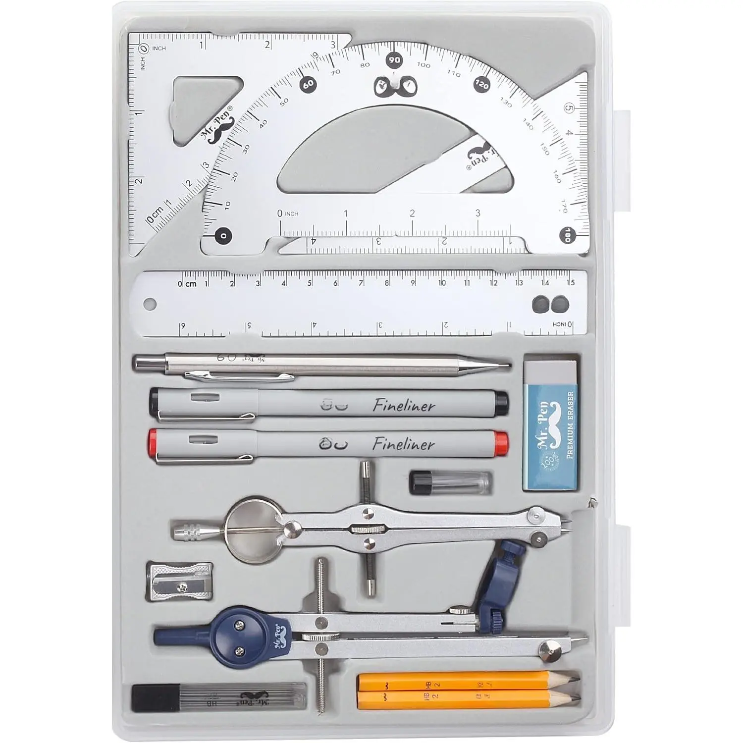 - Professional Geometry Set, 15 count, Drafting Tools with Protractor | Compass, Metal Ruler, Triangles, s & cils, Complete Geometry & Drafting Kit for Architects, Engineers & Students