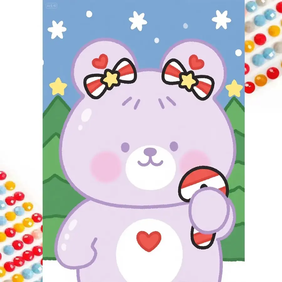 Exclusive new arrival! Large size 30x40cm 2D flat frameless cute cartoon Christmas bear diamond painting set. New cute design, high-quality acrylic round diamonds, super large canvas perfectly restores the picture. Ideal for Christmas gifts, self-u